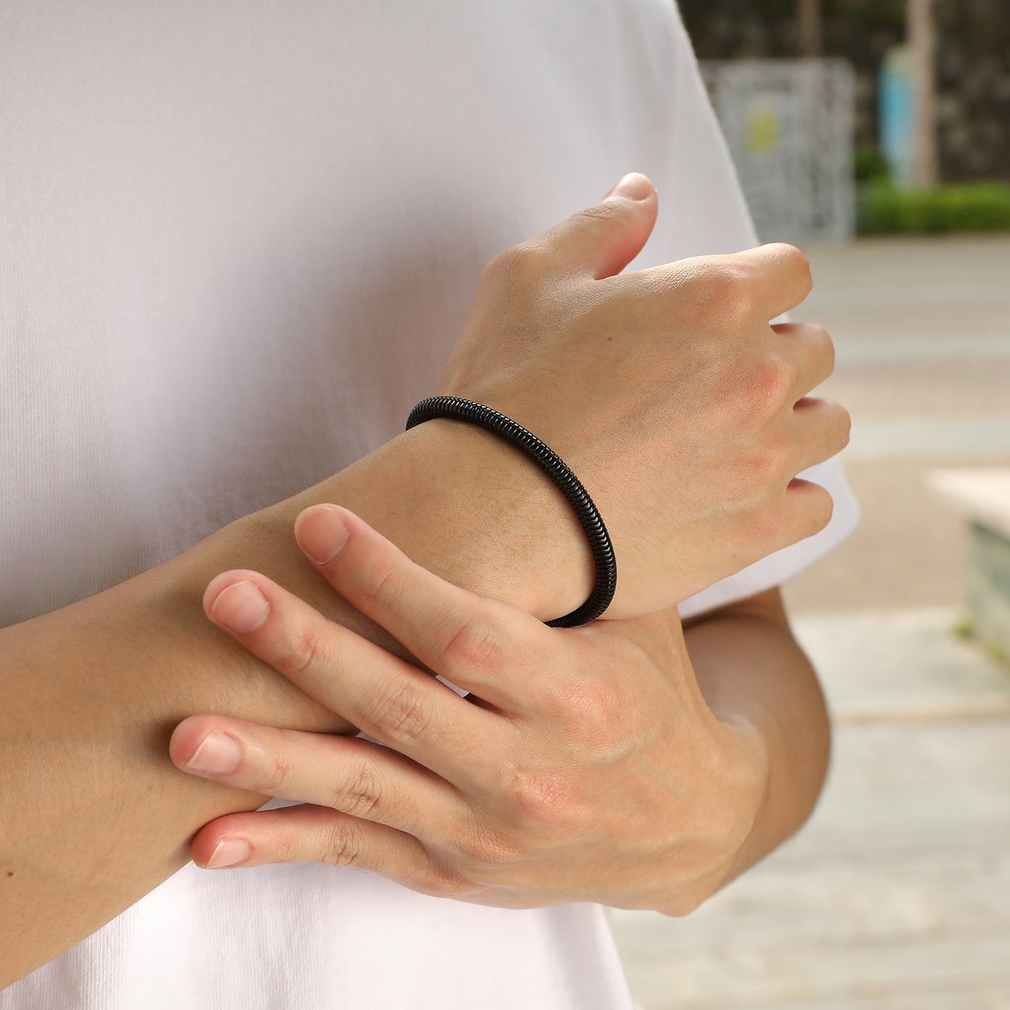 Stainless Steel Snap Buckle Thick Bracelet Men's Fashion Jewelry