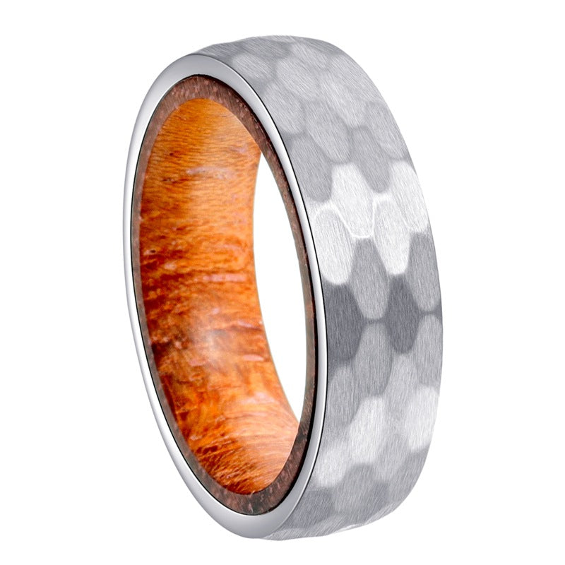 Planderful Everyday Genie Premium Couple Rings Titanium Hammered Outer Ring Solid Wood Inlay Unisex Wedding Band