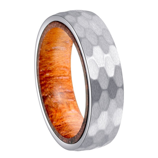Planderful Everyday Genie Premium Couple Rings Titanium Hammered Outer Ring Solid Wood Inlay Unisex Wedding Band