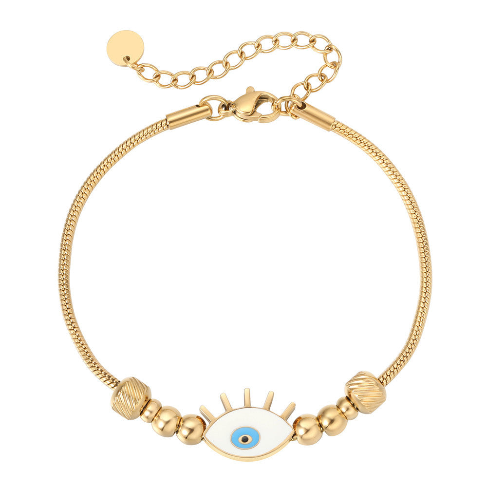Planderful Beaded Titanium Steel Bracelet For Women Protective Eye Charm Elegant Everyday Jewelry