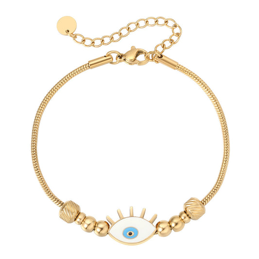 Planderful Beaded Titanium Steel Bracelet For Women Protective Eye Charm Elegant Everyday Jewelry