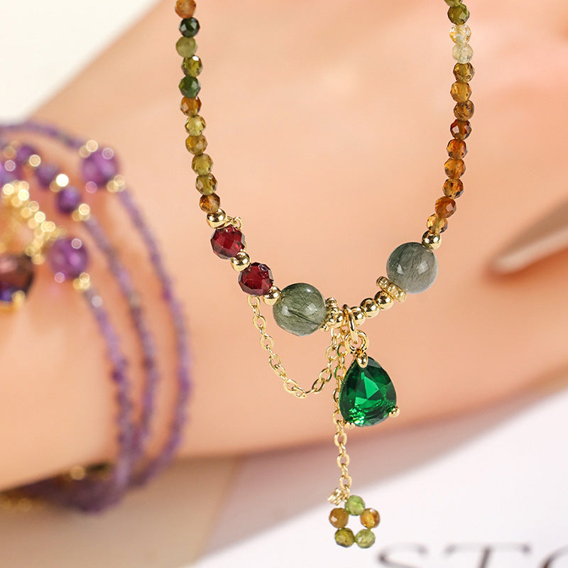 Amethyst Tourmaline Heart Triple-Wrap Convertible Necklace & Bracelet