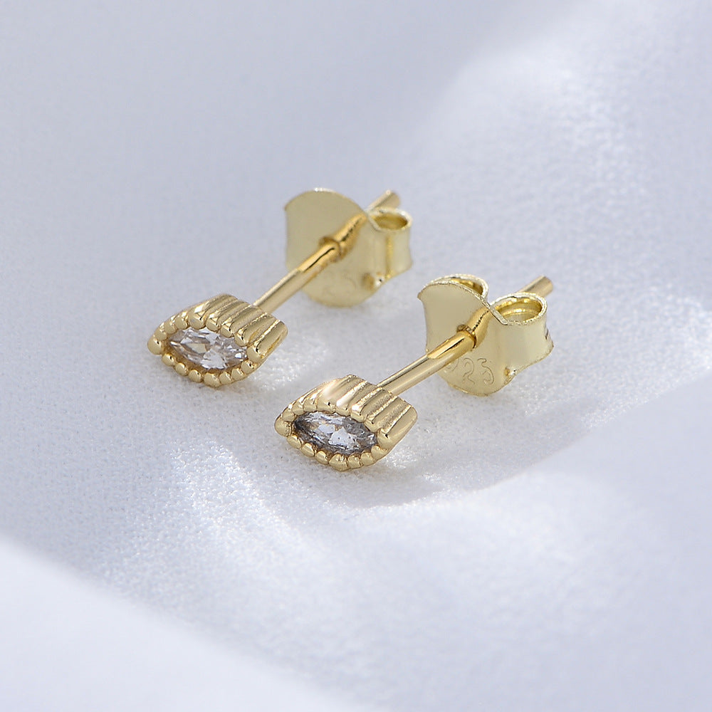 Small Fresh Zircon Stud Earrings Mini Sterling Silver Student Small Geometric Gold Earrings