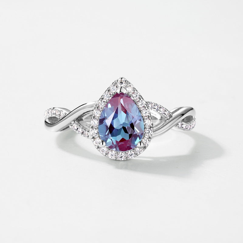 Planderful Jewelry Alexandrite Ring In Sterling Silver Water Drop Design For Everyday Luxury