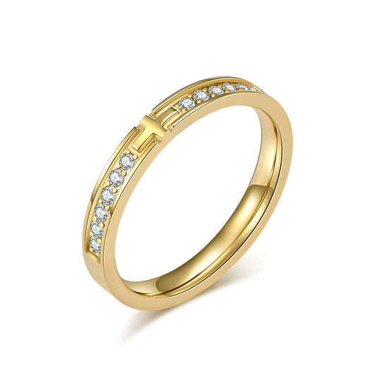 Planderful Unisex Titanium Steel Zircon Cross Ring Personalized Jewelry For Him And Her