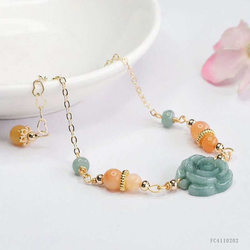 Blue Water Jadeite Peony Bracelet
