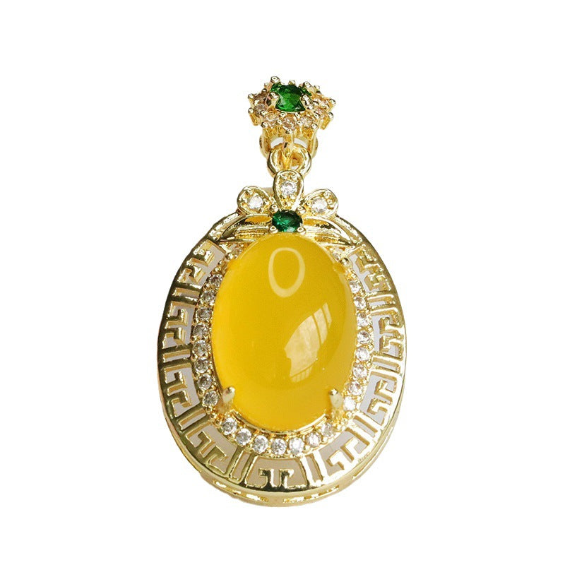 Oval Yellow Chalcedony Zircon Clover Pendant