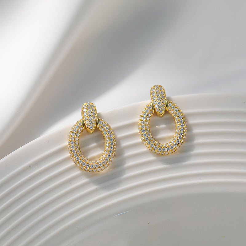 Planderful Moissanite Drop Earrings S925 Gold Plated Hollow Oval Sparkling 1.17ct For Women