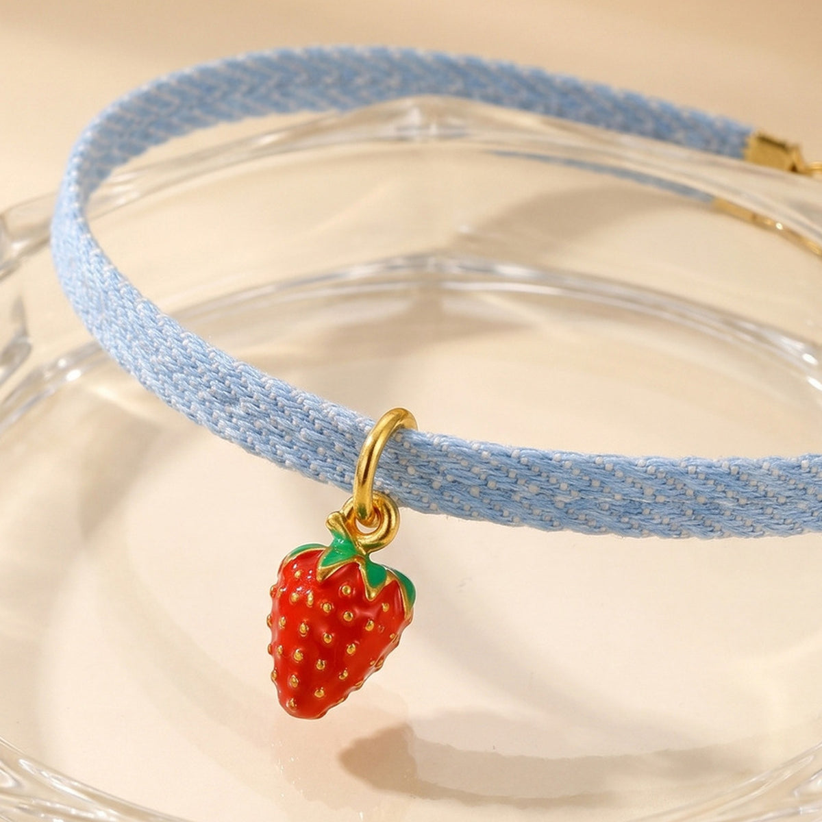 Stainless Steel Denim Rope Strawberry Pendant Sweet Fruit Wind Daily Collar Clavicle Chain Necklace