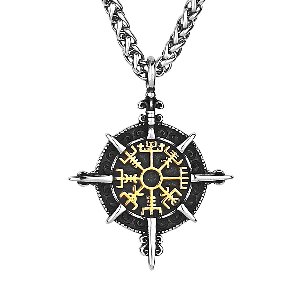 1. Planderful Viking Compass Pendant Stainless Steel Necklace For Men Norse Rune Jewelry Gift