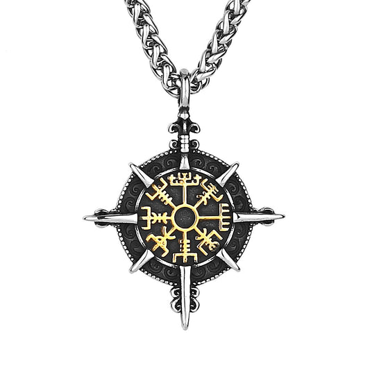 1. Planderful Viking Compass Pendant Stainless Steel Necklace For Men Norse Rune Jewelry Gift