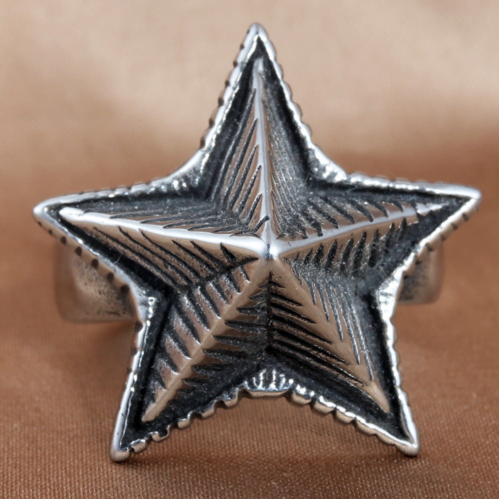 Titanium Steel Pentagram Ring for Men - Retro Trendy Personalized Accessories in European and American Style