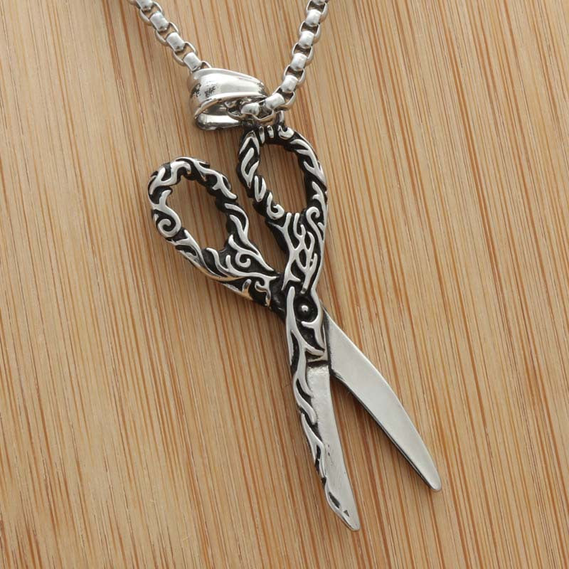 Titanium Steel Retro Punk Hairstylist Scissors Pendant for Men and Women