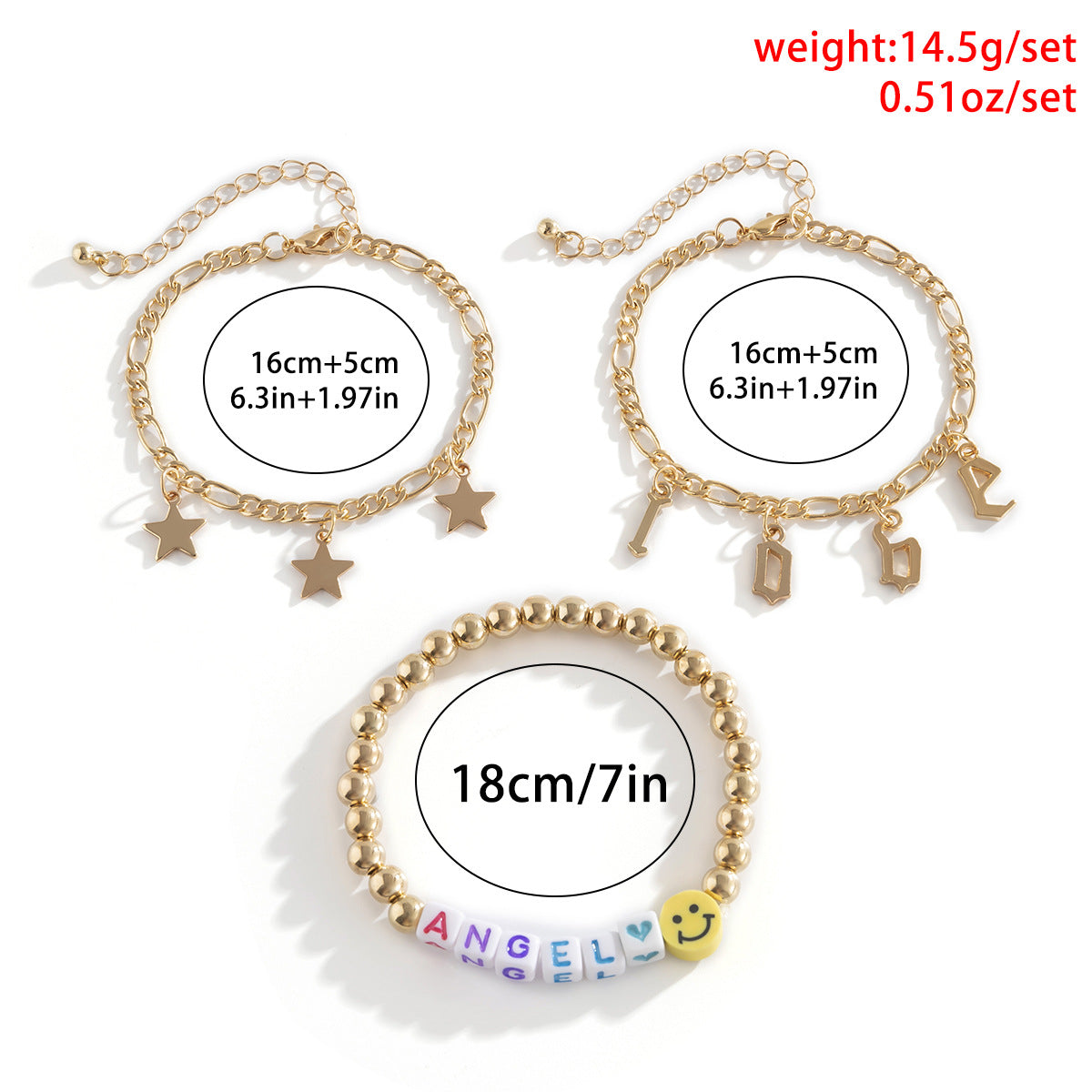 Planderful Vienna Verve Stackable Bracelets Set for Women with Fringed Smiley and Star Beads