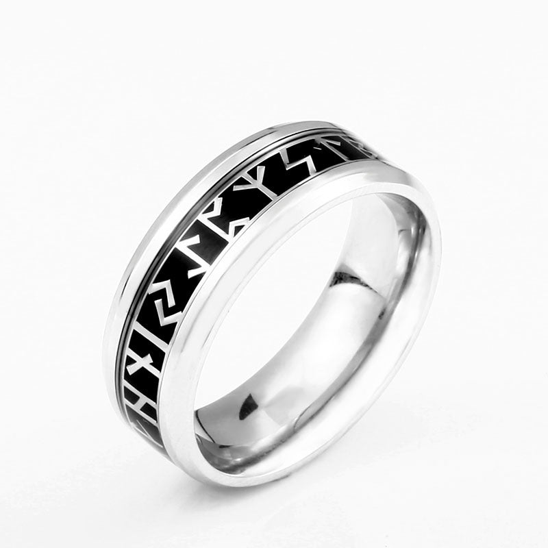 Unisex Retro Viking Letter Titanium Steel Ring - Fashionable Minimalist Jewelry for Men and Women