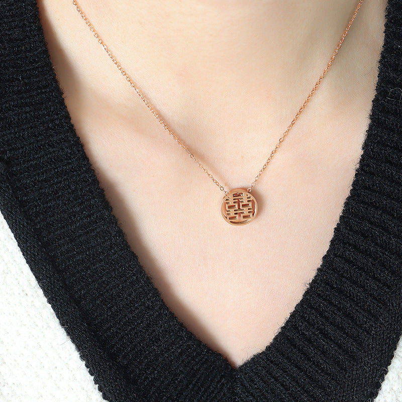 Joyful Chinese Hollow Pendant Necklace - Titanium Steel Jewelry