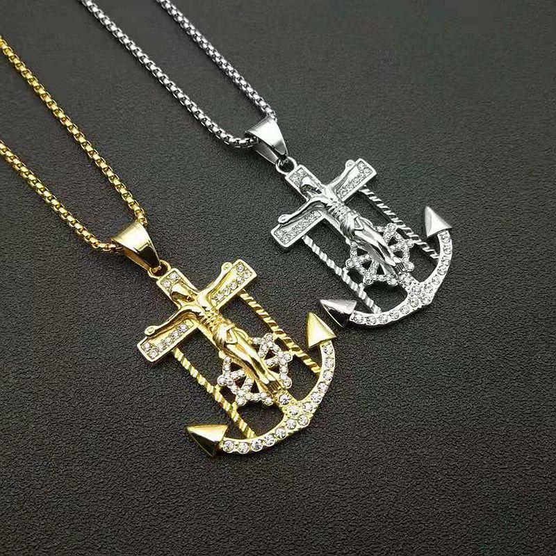 Planderful Everyday Genie Gold Plated Anchor Cross Necklace For Hip Hop Streetwear Fans