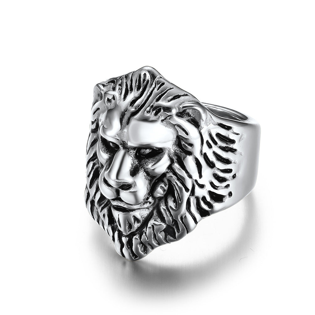 Planderful Hip Hop Ring Lion Head Titanium Steel For Men Bold Domineering Lion King Style Jewelry
