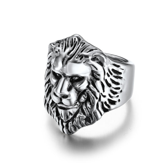 Planderful Hip Hop Ring Lion Head Titanium Steel For Men Bold Domineering Lion King Style Jewelry