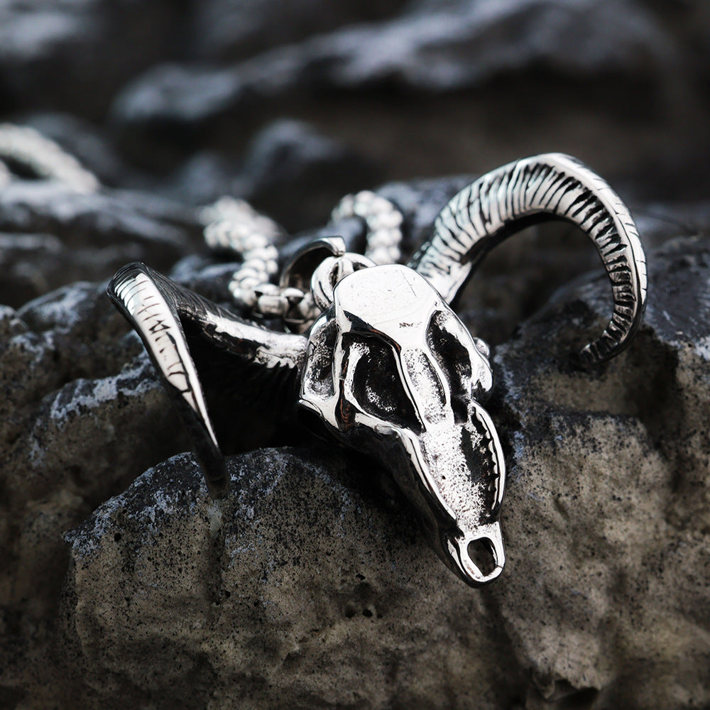 Nordic Retro Stainless Steel Men's Pendant Sheep Head Anka Cross