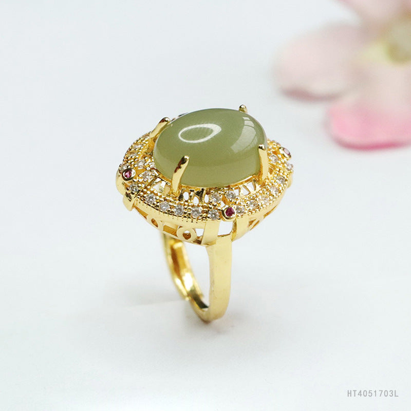 Qingshui Hetian Jade Openwork Woven Ring