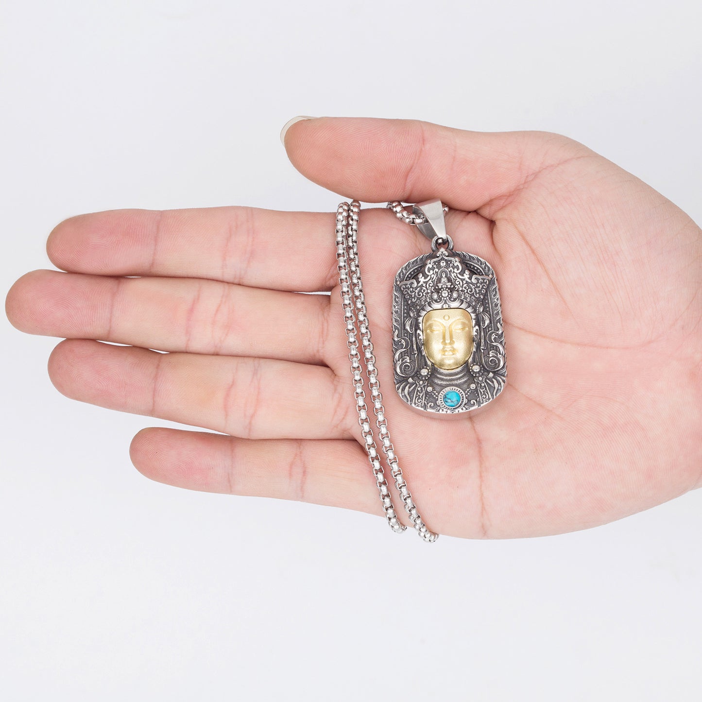 Steel Necklace - Vintage Guanyin Bodhisattva Pendant For Boyfriend Gift And Everyday Spiritual Accessory