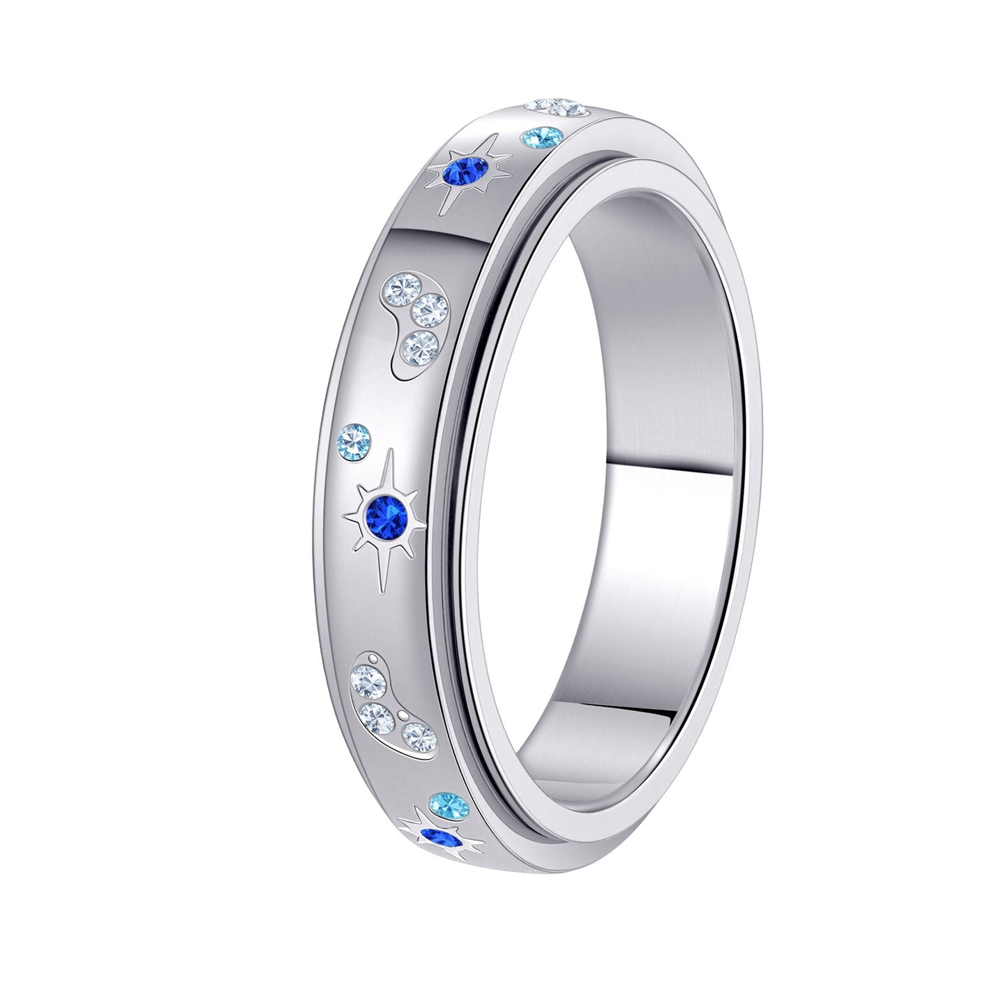 Rotatable Decompression Ring Sun Moon Color Zircon Planderful For Women Ring With Starry Sky Design