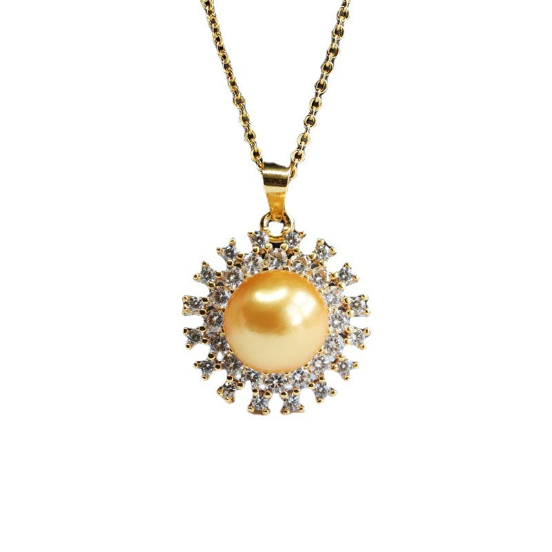 Champagne Shell Pearl Sun Halo Pendant — No Chain