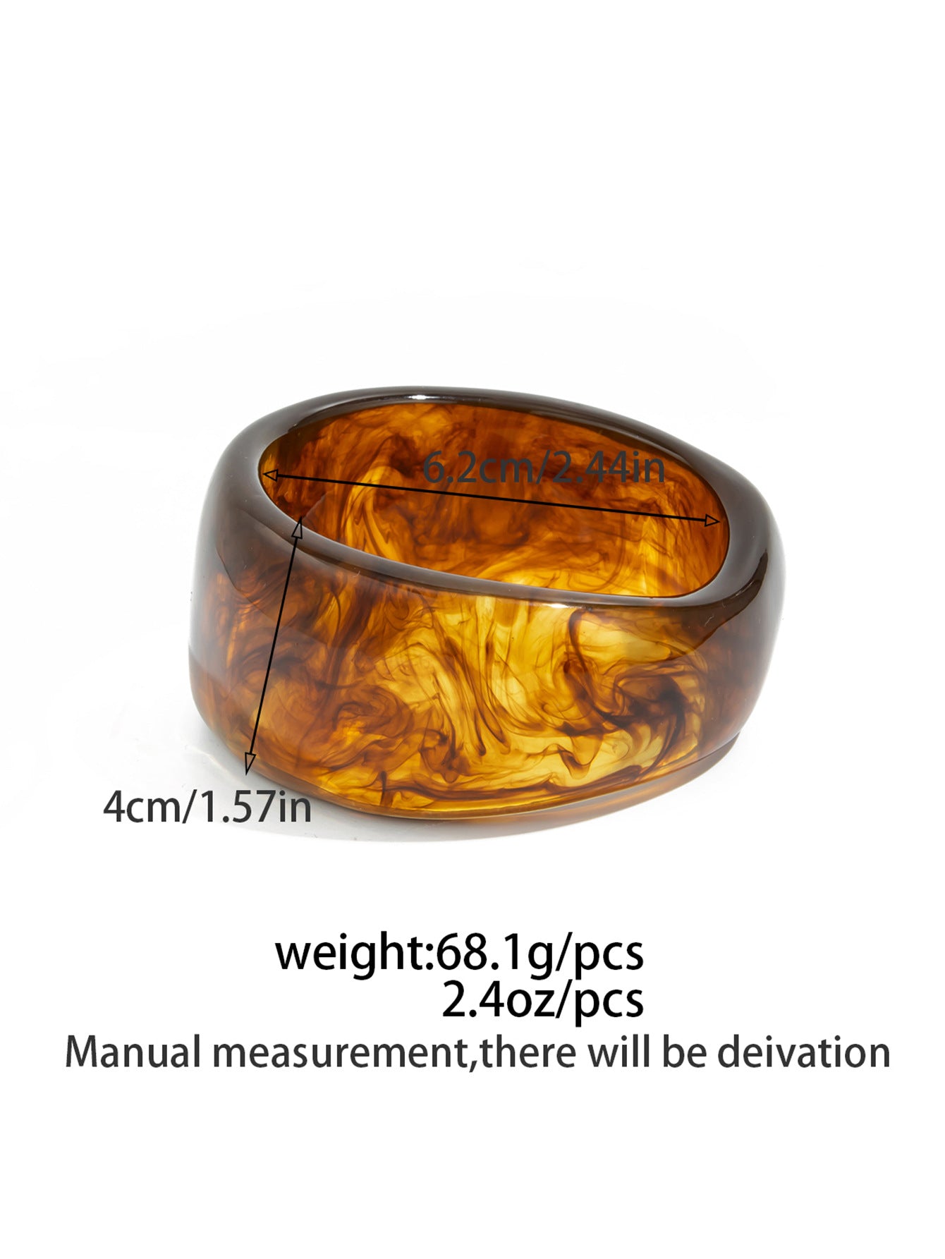 Irregular Smudged Resin Wide-Edge Bracelet Mirror Plain Ring Retro Bracelet