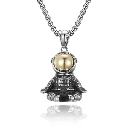 Astronaut Necklace Titanium Steel Durable Retro Urban Punk Street Style Pendant for Hip Hop Fans Planderful