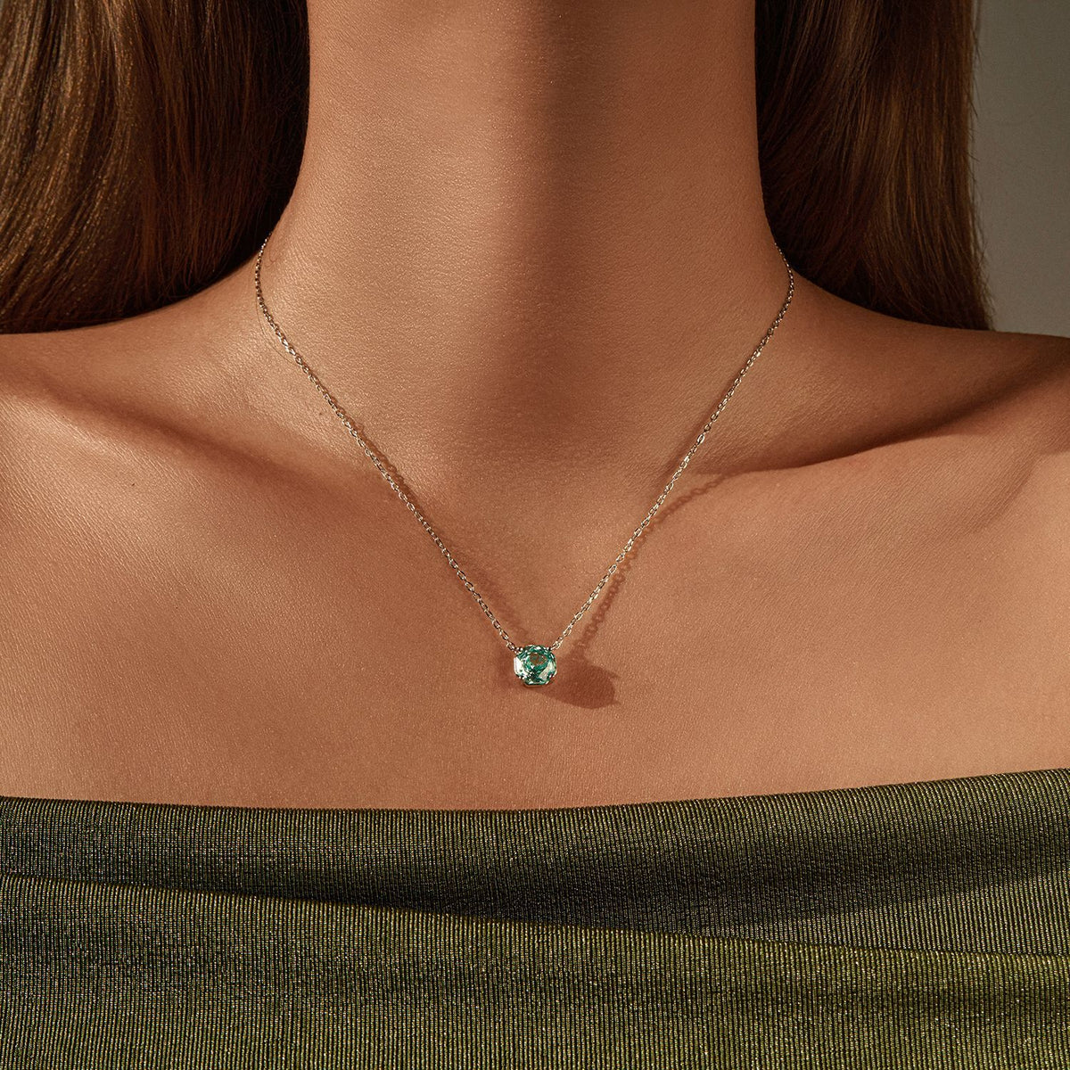 925 Sterling Silver Octagonal Paraiba-Color Rose-Cut Zircon Necklace