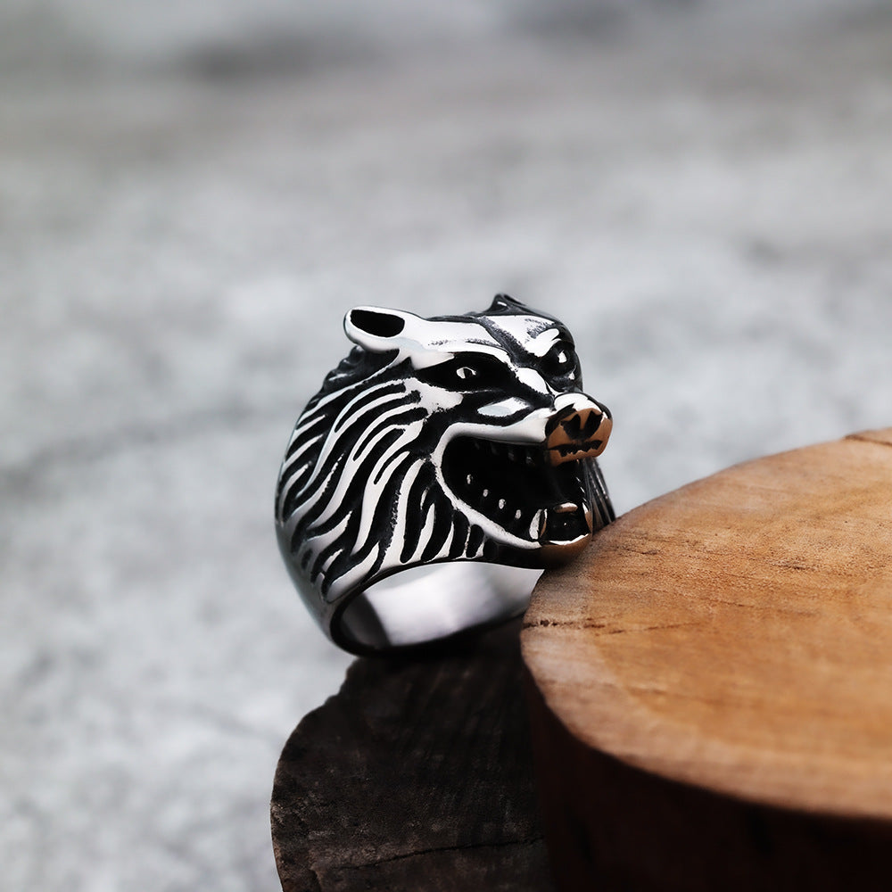 European And American Style Fashion Wolf Head Men's Ring