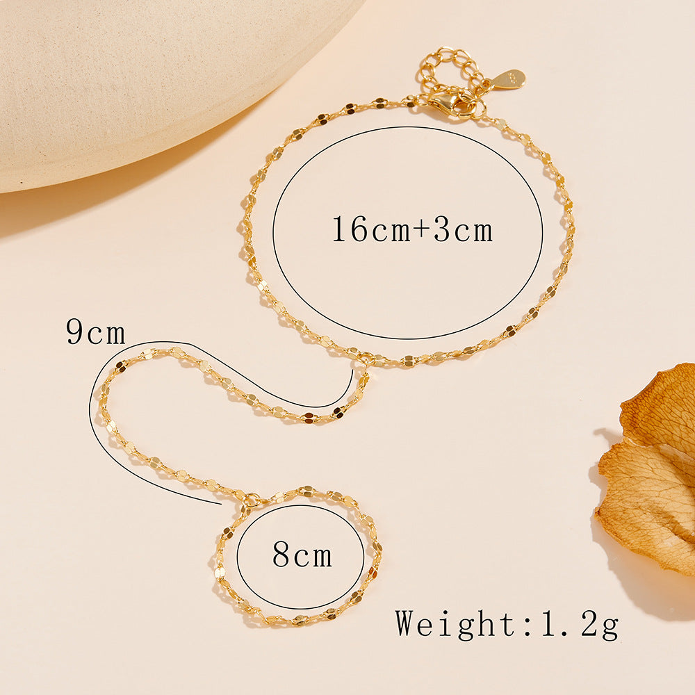 925 Silver Super Shiny Tile Chain Finger Cover Chain Bracelet