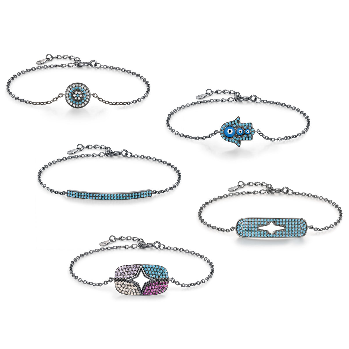925 Sterling Silver Black Turquoise Two-Tone Bracelet