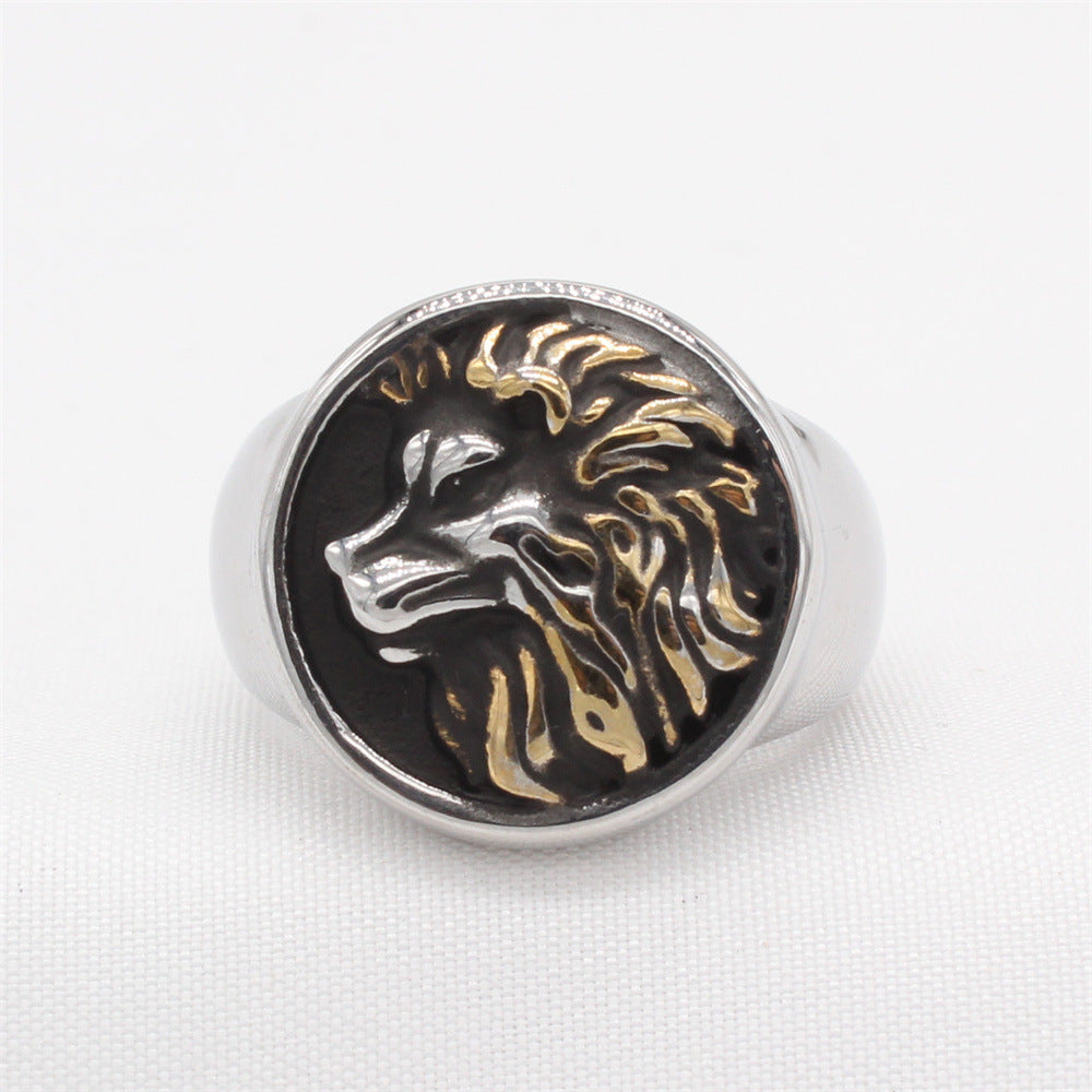 Planderful Everyday Genie Retro Lion Men's Titanium Steel Ring – Personalized European and American Style