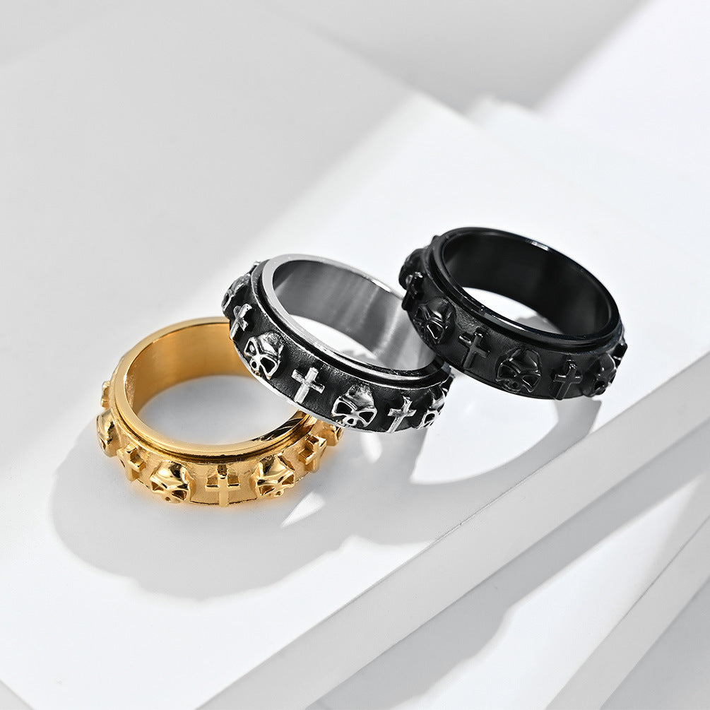 Planderful Punk Skull Cross Ring Rotatable Decompression Jewelry For Edgy Fashion Lovers