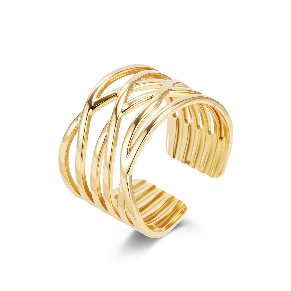 Planderful Geometric Stainless Steel Open Ring For Women Gold Plated Adjustable Fashion Jewelry