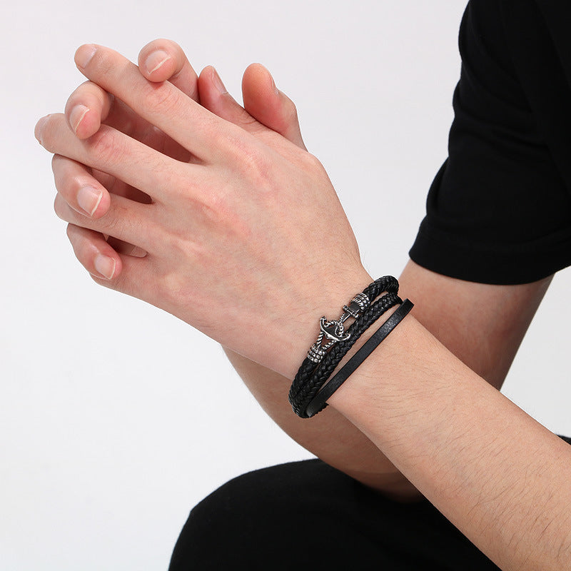 Planderful Mens Anchor Leather Rope Bracelet For Men Bold