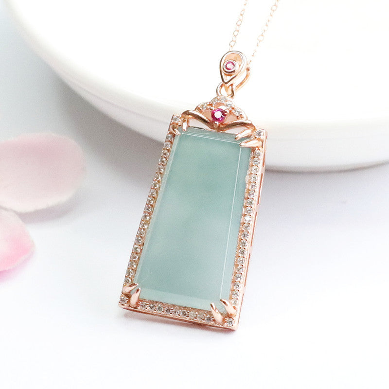 Emerald and Jade Trapezoid Necklace with Zircon Accents