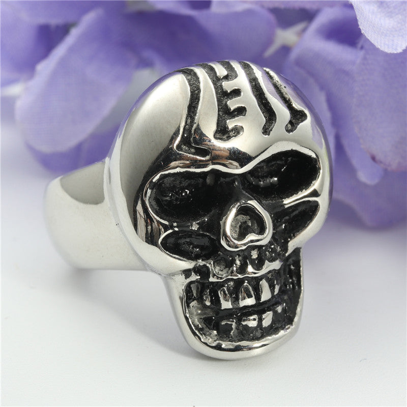 Titanium Steel Flame Skull Ring for Men - Retro Hipster Punk Design in European and American Style