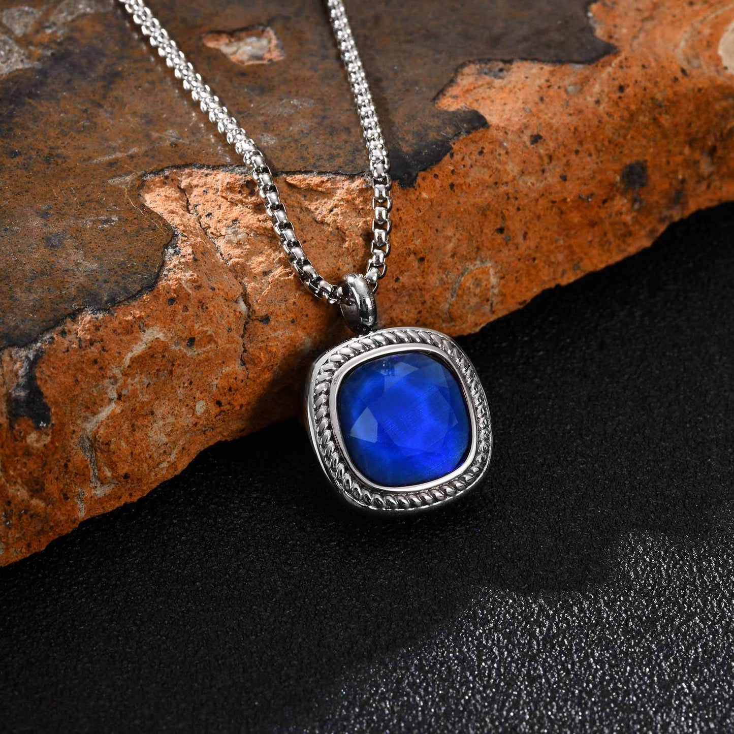 Planderful Titanium Steel Square Pendant for Men Versatile