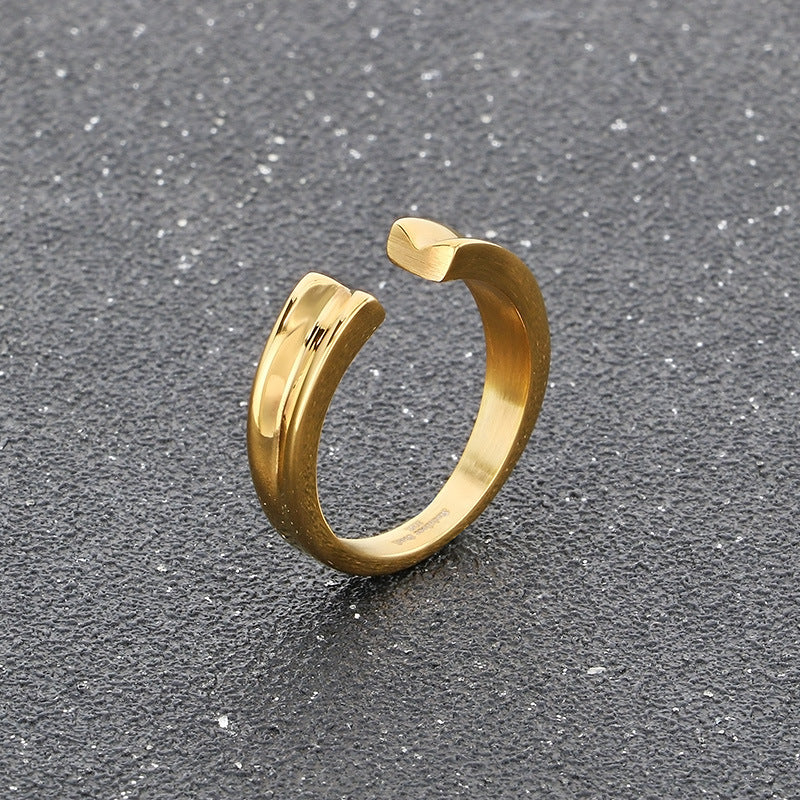 Planderful Mens Ring Gold Plated Stainless V Slot Opening