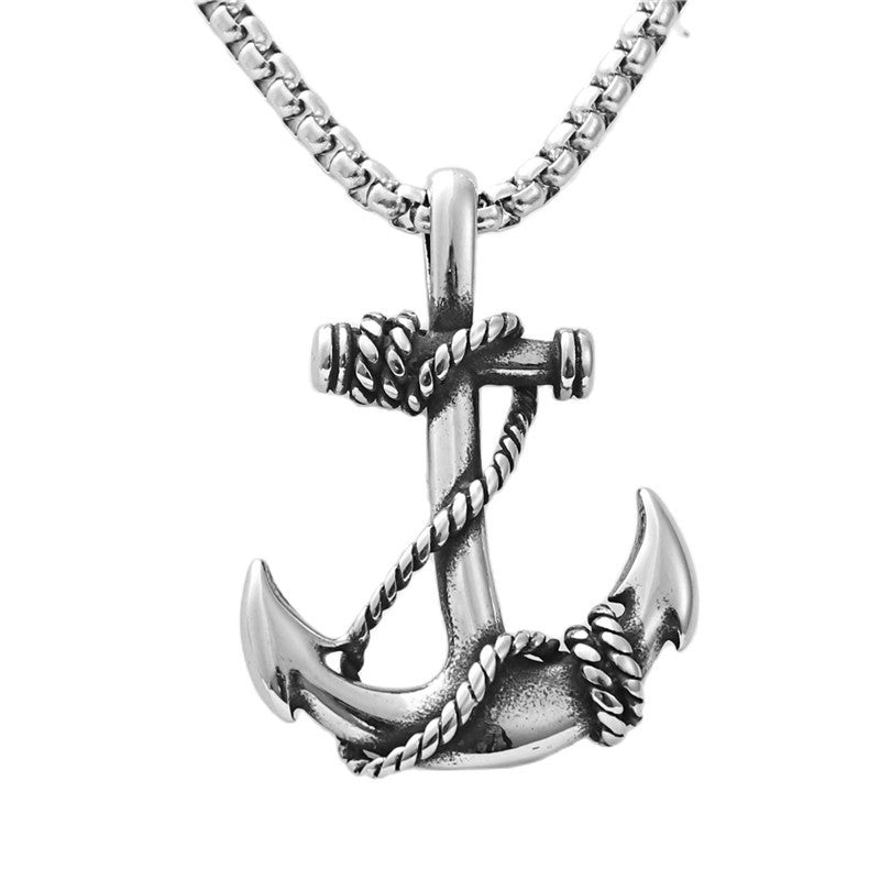 Titanium Steel Punk Anchor Hook Pendant Necklace for Men - Retro Trendy Design