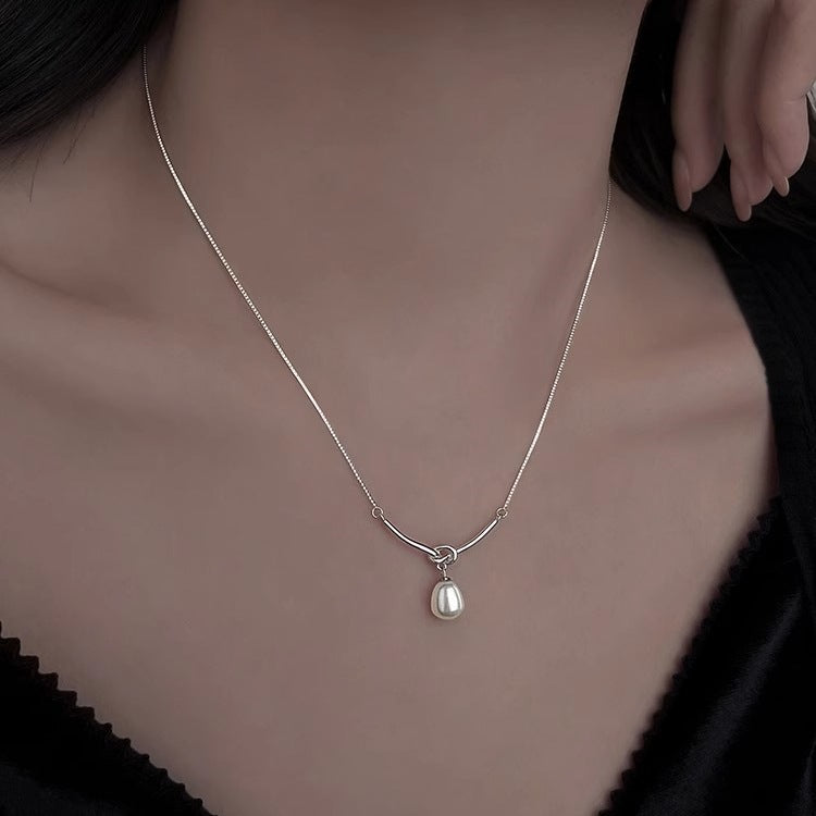 925 Sterling Silver Bead Necklace Female Fashion Pearl Chain