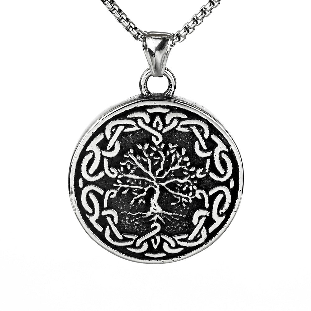 Nordic Retro Stainless Steel Men's Life Tree Pendant Necklace