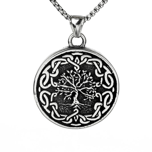 Nordic Retro Stainless Steel Men's Life Tree Pendant Necklace