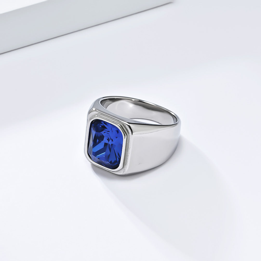 Planderful Personalized Light Luxury Men's Square Gemstone Ring Titanium Steel Gold-Plated