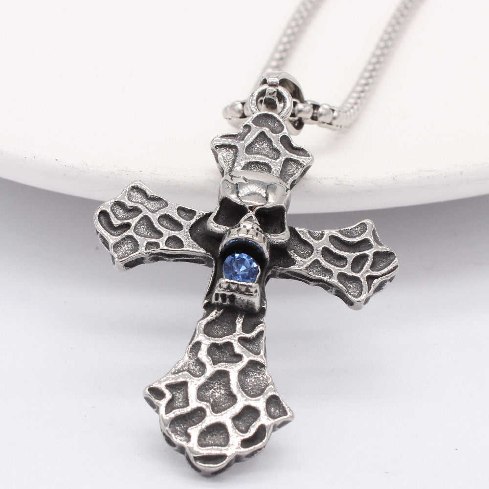 Skull Pendant Titanium Steel Necklace For Men And Unisex Protection Retro Cross By Planderful