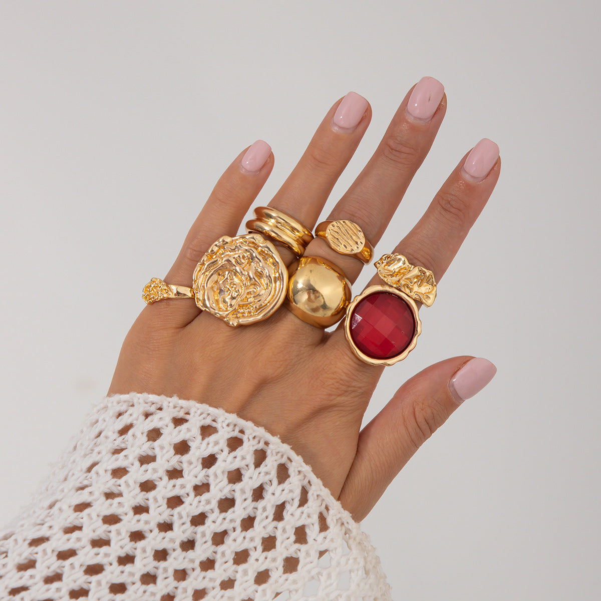 Planderful Vienna Verve Gemstone Ring Set Stackable Lava Rings For Bold Fashion Lovers Statement Jewelry