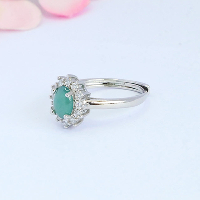 Blue Water Jadeite Princess-Style Ring